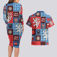 Czech Christmas Patchwork Couples Matching Long Sleeve Bodycon Dress and Hawaiian Shirt - Wonder Print Shop