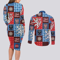 Czech Christmas Patchwork Couples Matching Long Sleeve Bodycon Dress and Long Sleeve Button Shirt - Wonder Print Shop