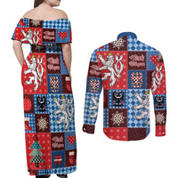 Czech Christmas Patchwork Couples Matching Off Shoulder Maxi Dress and Long Sleeve Button Shirt - Wonder Print Shop