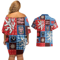 Czech Christmas Patchwork Couples Matching Off Shoulder Short Dress and Hawaiian Shirt - Wonder Print Shop