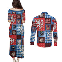 Czech Christmas Patchwork Couples Matching Puletasi and Long Sleeve Button Shirt - Wonder Print Shop