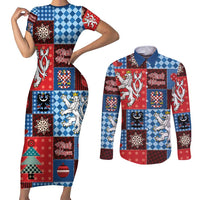 Czech Christmas Patchwork Couples Matching Short Sleeve Bodycon Dress and Long Sleeve Button Shirt - Wonder Print Shop