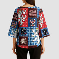 Czech Christmas Patchwork Kimono Sleeve Blouse - Wonder Print Shop