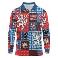 Czech Christmas Patchwork Long Sleeve Polo Shirt - Wonder Print Shop