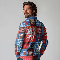 Czech Christmas Patchwork Long Sleeve Polo Shirt - Wonder Print Shop