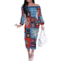 Czech Christmas Patchwork Off The Shoulder Long Sleeve Dress - Wonder Print Shop