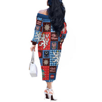Czech Christmas Patchwork Off The Shoulder Long Sleeve Dress - Wonder Print Shop