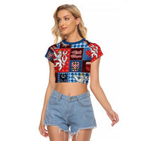 Czech Christmas Patchwork Raglan Cropped T Shirt - Wonder Print Shop