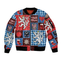 Czech Christmas Patchwork Sleeve Zip Bomber Jacket - Wonder Print Shop