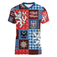 Czech Christmas Patchwork Women V-Neck T-Shirt - Wonder Print Shop