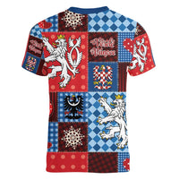 Czech Christmas Patchwork Women V-Neck T-Shirt - Wonder Print Shop