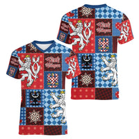 Czech Christmas Patchwork Women V-Neck T-Shirt - Wonder Print Shop