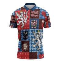 Czech Christmas Patchwork Zipper Polo Shirt - Wonder Print Shop