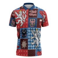Czech Christmas Patchwork Zipper Polo Shirt - Wonder Print Shop