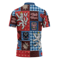 Czech Christmas Patchwork Zipper Polo Shirt - Wonder Print Shop