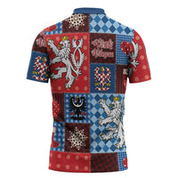 Czech Christmas Patchwork Zipper Polo Shirt - Wonder Print Shop
