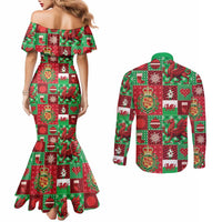 Wales Christmas Patchwork Couples Matching Mermaid Dress and Long Sleeve Button Shirt - Wonder Print Shop