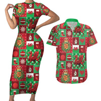 Wales Christmas Patchwork Couples Matching Short Sleeve Bodycon Dress and Hawaiian Shirt - Wonder Print Shop