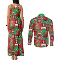 Wales Christmas Patchwork Couples Matching Tank Maxi Dress and Long Sleeve Button Shirt - Wonder Print Shop