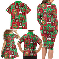 Wales Christmas Patchwork Family Matching Long Sleeve Bodycon Dress and Hawaiian Shirt - Wonder Print Shop