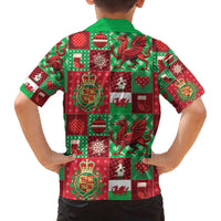Wales Christmas Patchwork Family Matching Off The Shoulder Long Sleeve Dress and Hawaiian Shirt - Wonder Print Shop