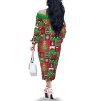 Wales Christmas Patchwork Family Matching Off The Shoulder Long Sleeve Dress and Hawaiian Shirt - Wonder Print Shop