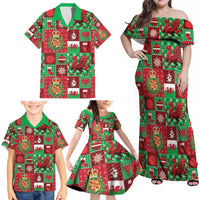 Wales Christmas Patchwork Family Matching Off Shoulder Maxi Dress and Hawaiian Shirt - Wonder Print Shop