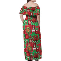 Wales Christmas Patchwork Family Matching Off Shoulder Maxi Dress and Hawaiian Shirt - Wonder Print Shop
