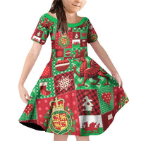 Wales Christmas Patchwork Family Matching Off Shoulder Short Dress and Hawaiian Shirt - Wonder Print Shop