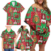 Wales Christmas Patchwork Family Matching Off Shoulder Short Dress and Hawaiian Shirt - Wonder Print Shop