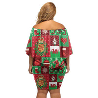 Wales Christmas Patchwork Family Matching Off Shoulder Short Dress and Hawaiian Shirt - Wonder Print Shop