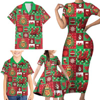 Wales Christmas Patchwork Family Matching Short Sleeve Bodycon Dress and Hawaiian Shirt - Wonder Print Shop