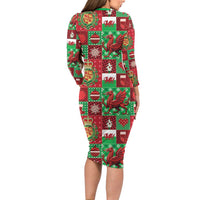 Wales Christmas Patchwork Long Sleeve Bodycon Dress - Wonder Print Shop