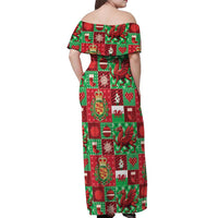 Wales Christmas Patchwork Off Shoulder Maxi Dress - Wonder Print Shop