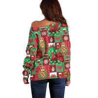 Wales Christmas Patchwork Off Shoulder Sweater - Wonder Print Shop