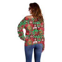 Wales Christmas Patchwork Off Shoulder Sweater - Wonder Print Shop