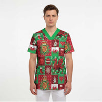 Wales Christmas Patchwork Scrub Top - Wonder Print Shop