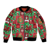 Wales Christmas Patchwork Sleeve Zip Bomber Jacket - Wonder Print Shop
