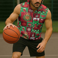 Wales Christmas Patchwork Sleeveless Zip Hoodie - Wonder Print Shop