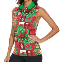 Wales Christmas Patchwork Women Sleeveless Polo Shirt - Wonder Print Shop