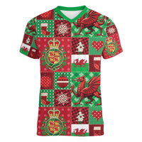 Wales Christmas Patchwork Women V-Neck T-Shirt - Wonder Print Shop