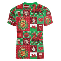 Wales Christmas Patchwork Women V-Neck T-Shirt - Wonder Print Shop