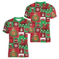 Wales Christmas Patchwork Women V-Neck T-Shirt - Wonder Print Shop