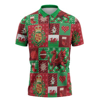 Wales Christmas Patchwork Zipper Polo Shirt - Wonder Print Shop