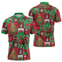 Wales Christmas Patchwork Zipper Polo Shirt - Wonder Print Shop