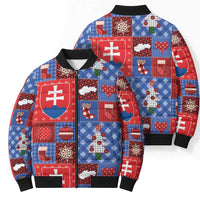 Slovakia Christmas Patchwork Bomber Puffer Jacket - Wonder Print Shop
