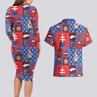 Slovakia Christmas Patchwork Couples Matching Long Sleeve Bodycon Dress and Hawaiian Shirt - Wonder Print Shop