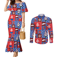 Slovakia Christmas Patchwork Couples Matching Mermaid Dress and Long Sleeve Button Shirt - Wonder Print Shop