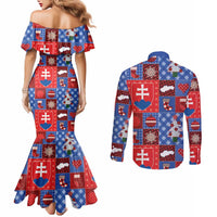 Slovakia Christmas Patchwork Couples Matching Mermaid Dress and Long Sleeve Button Shirt - Wonder Print Shop