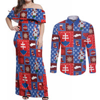 Slovakia Christmas Patchwork Couples Matching Off Shoulder Maxi Dress and Long Sleeve Button Shirt - Wonder Print Shop